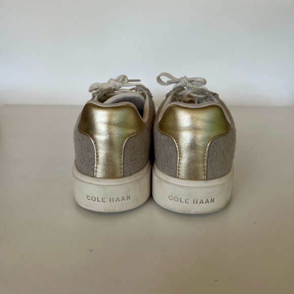 Cole Haan Grandpro Crosscourt Traveler Sneaker in Grey Faux Suede + Gold, 11B - Picture 3 of 11